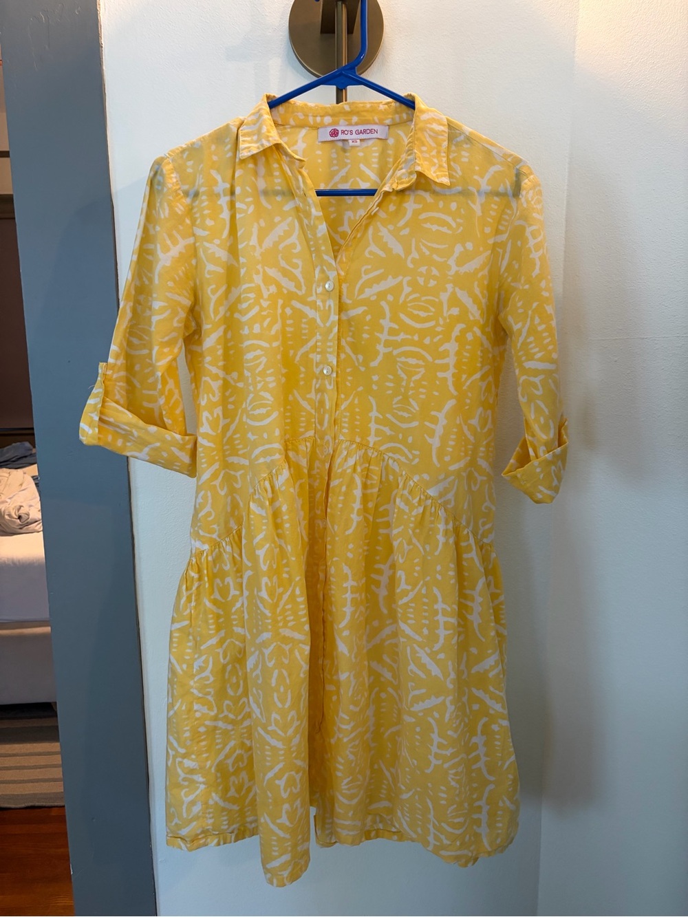 Ros Garden Yellow Printed Midi Shirt Dress